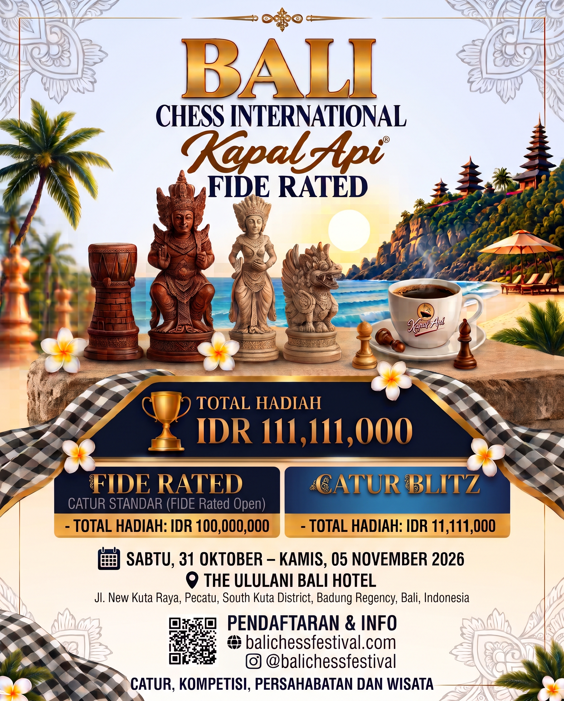 Bali Chess Festival 2026 Resmi Dibuka Pendaftaran, Berikut Biaya, Hotel, dan Panduan Lengkap Peserta